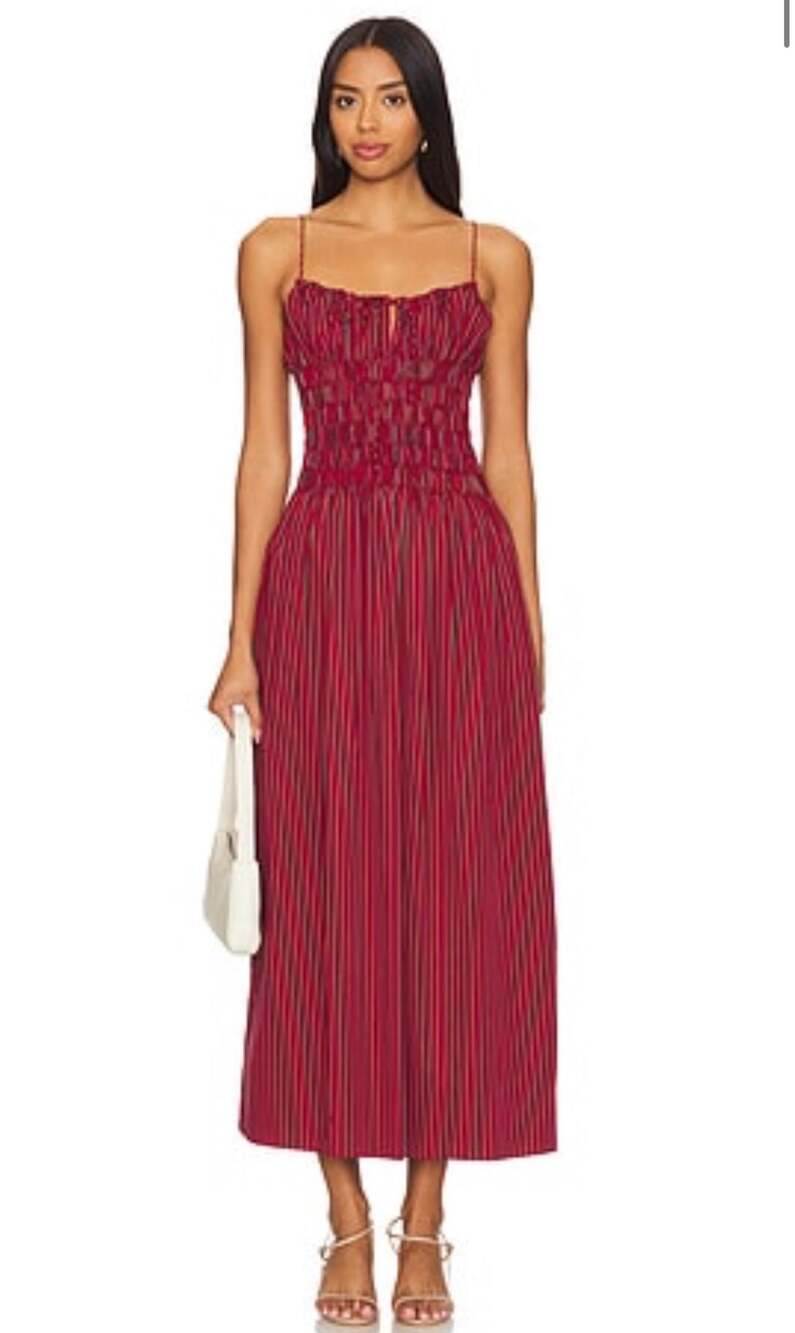 Faithfull the Brand Aya String Maxi Dress in Wine Strip Size 10